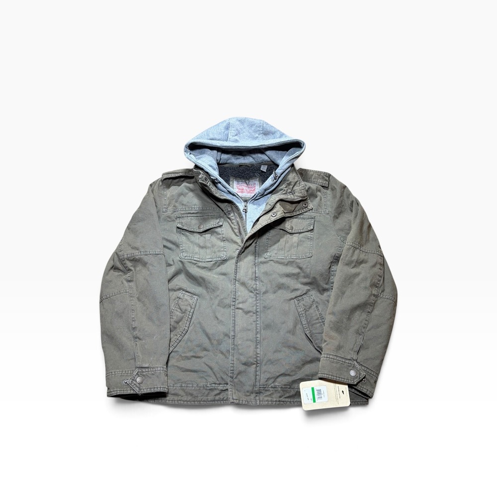 Levis Mens Olive Green Sherpa Lined Hooded Field Jacket LM8RC364 Size L NEW